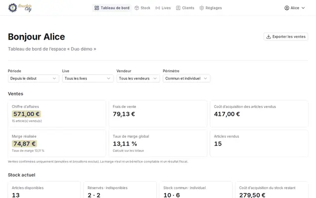 Capture de l’Entrepôt : tableau de bord et exports