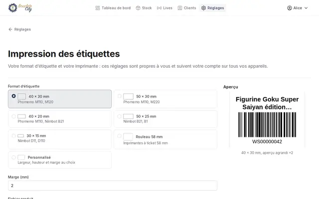Capture de l’Entrepôt : codes-barres et étiquettes
