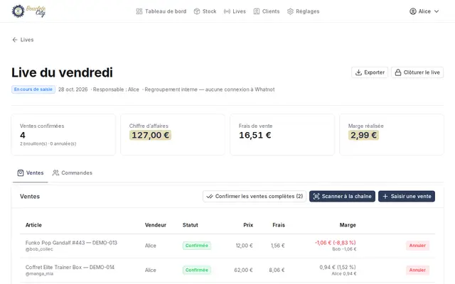 Capture de l’Entrepôt : lives et ventes